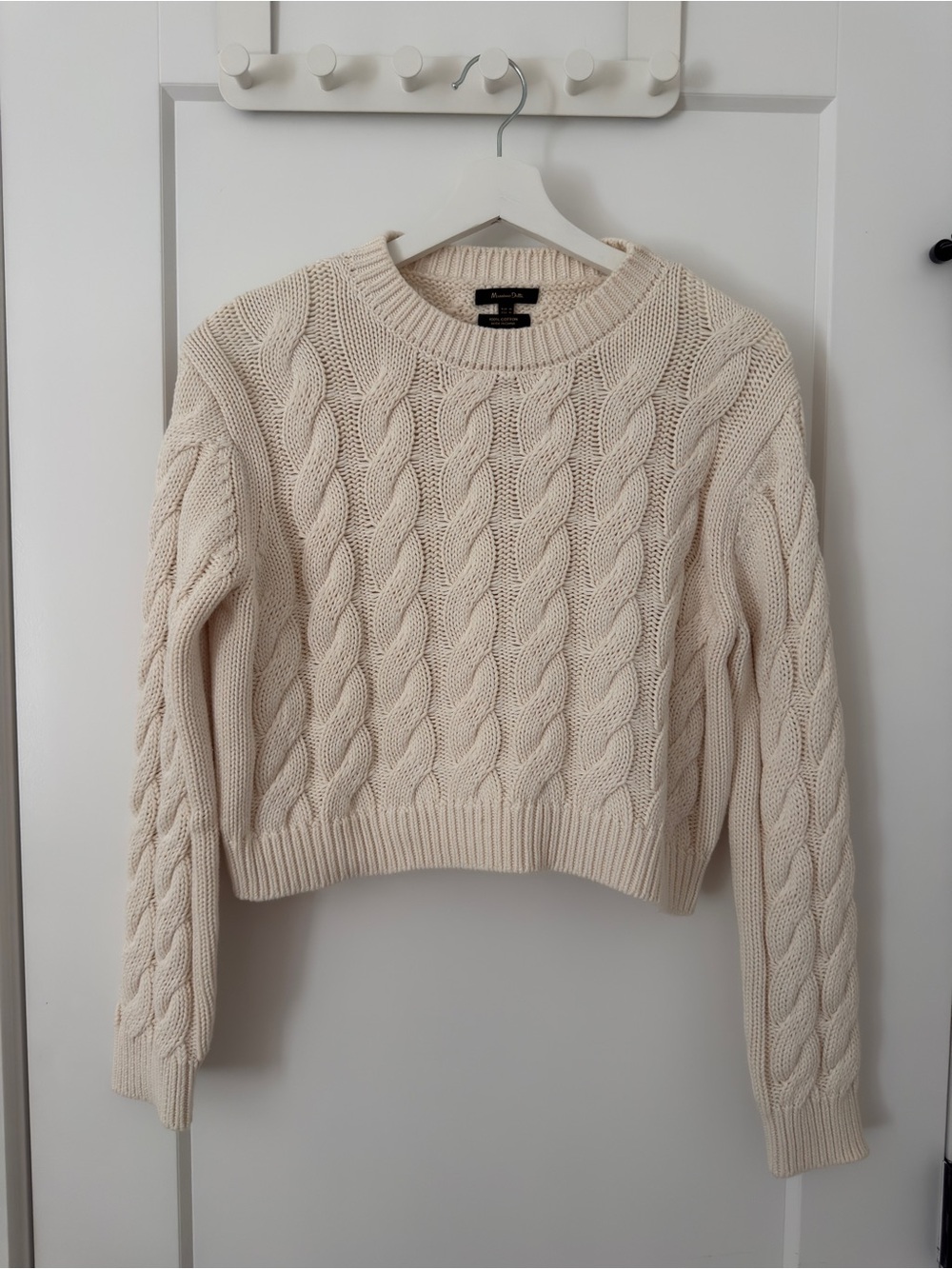 Massimo Dutti 100% Cotton Cable Knit Cropped Sweater Size M